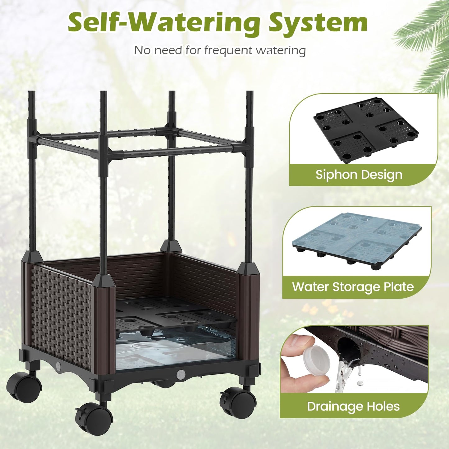 Raised Garden Bed with Trellis, Height Adjustable Rolling Planter Box