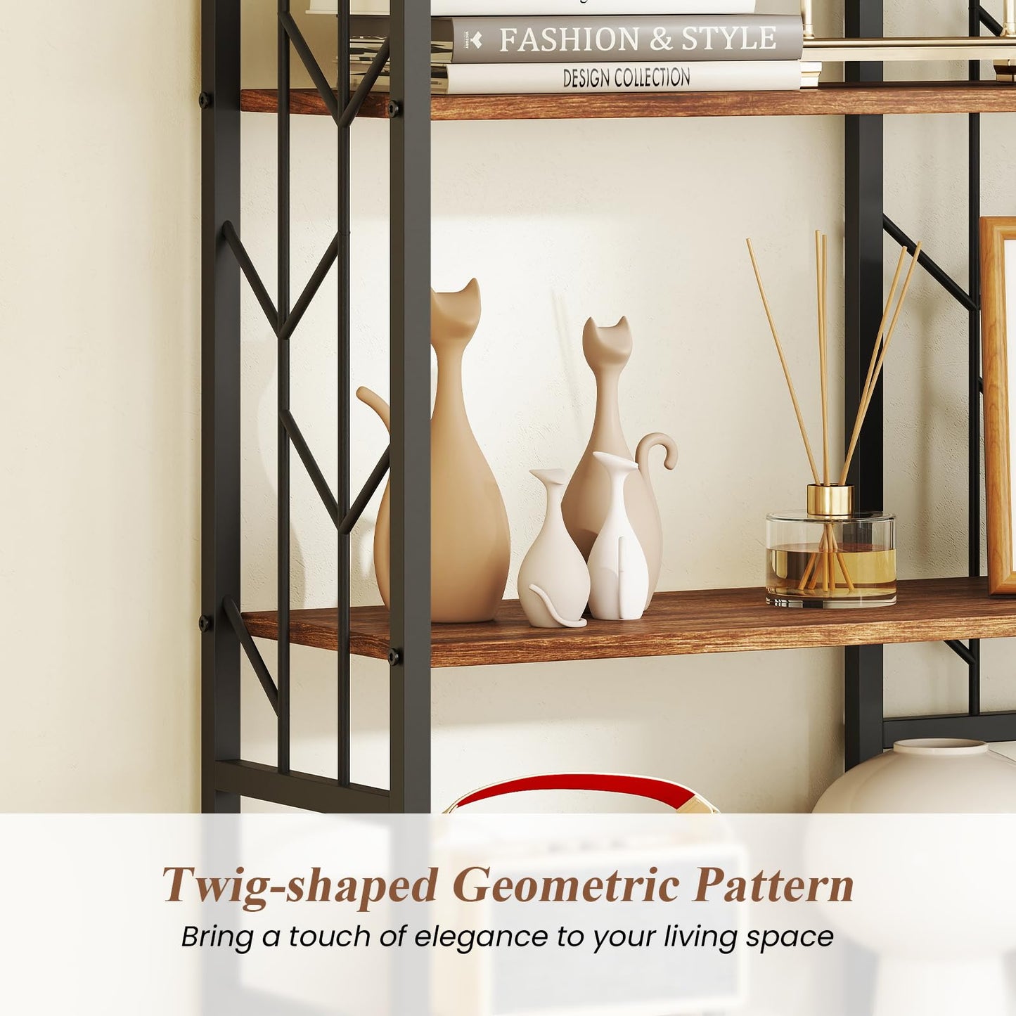 6-Tier Modern Geometric Bookcase with Heavy-duty Metal Frame for Study