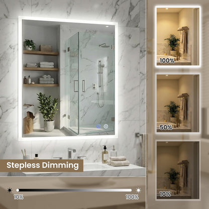 70 x 50 CM LED Bathroom Mirror with Anti-fog and Memory