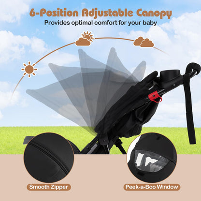 Foldable Jogging Stroller with Adjustable Canopy Reclining Seat