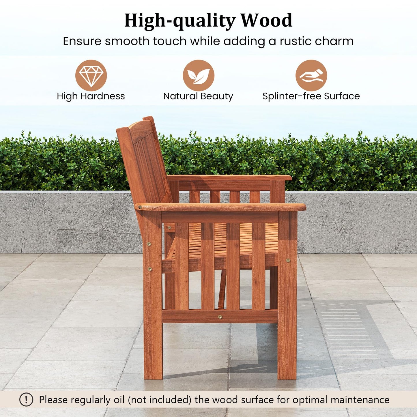 2-Seater Garden Bench, Solid Wood Patio Loveseat Park Bench Chair