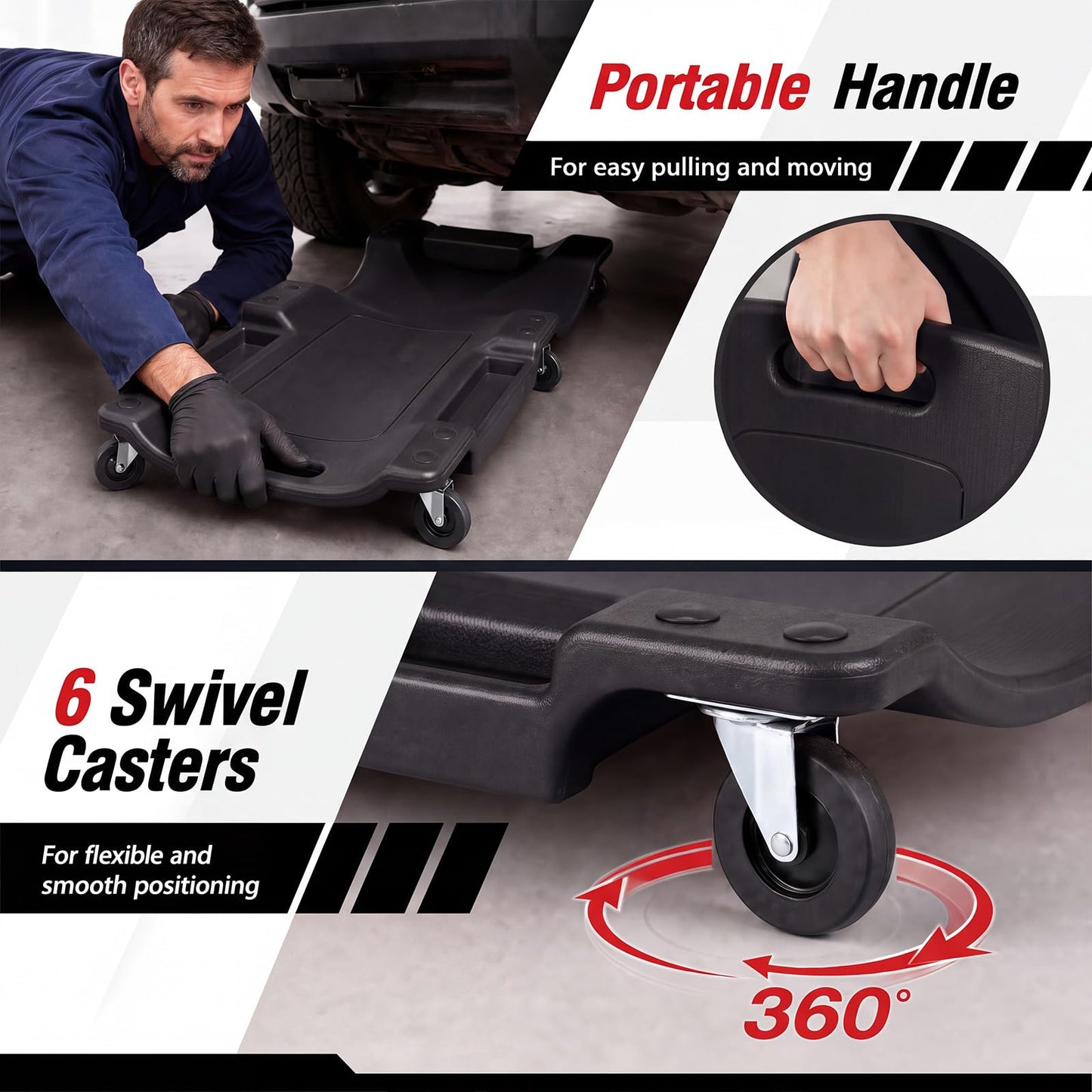 36/40 Inch Mechanic Creeper with Padded Headrest & 2 Tool Trays