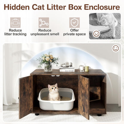 Wooden Cat Litter Box Enclosure Hidden Litter Box Furniture with Scratching Board