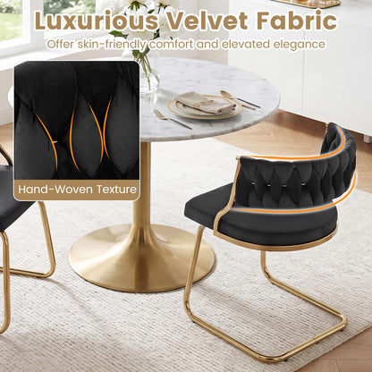 2 Pieces Velvet Dining Chairs with Curved Back and Sled Metal Base