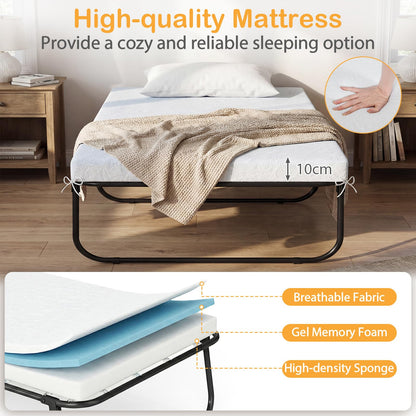 Cot Size Folding Bed with Mattress Heavy-Duty Metal Frame