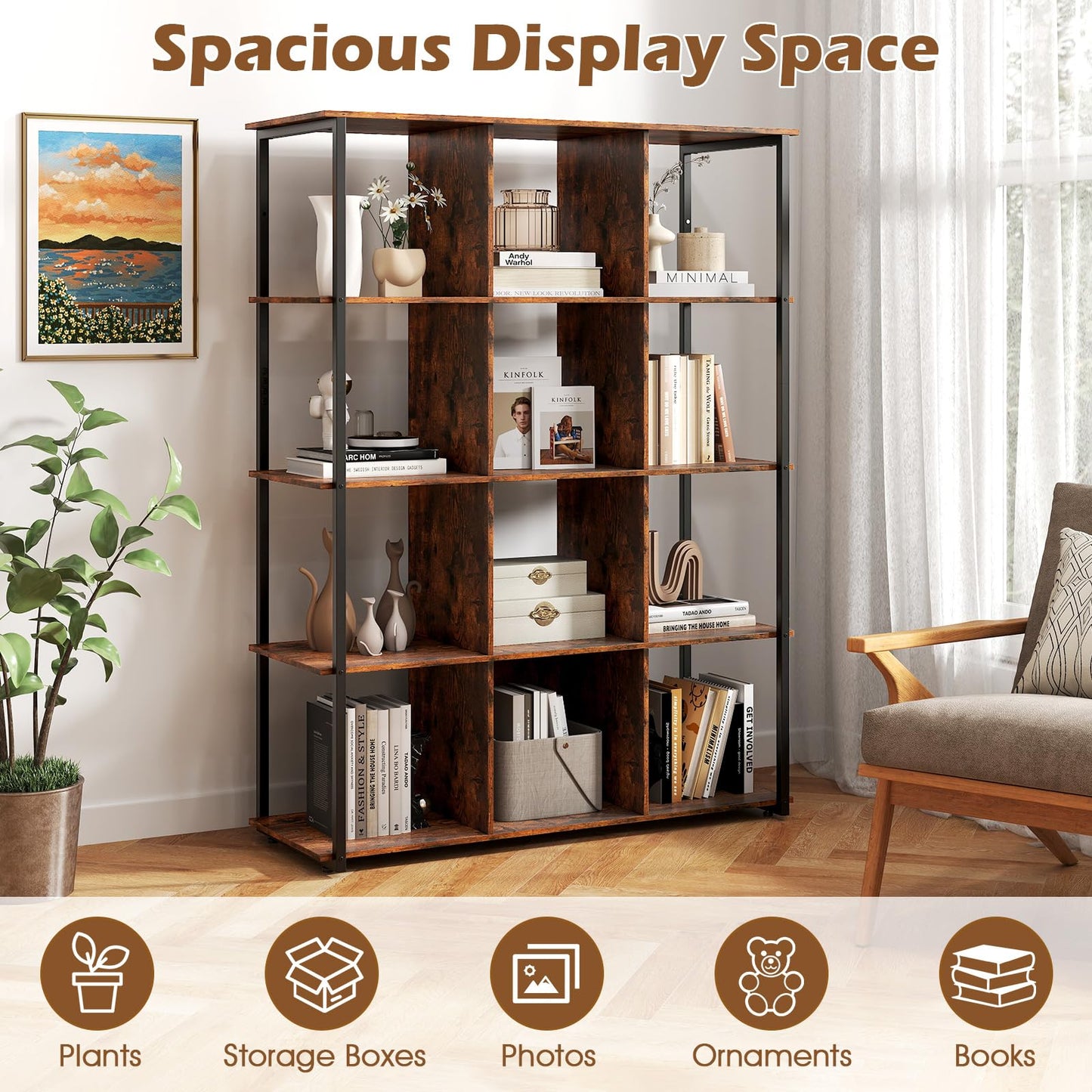 Tall Freestanding Bookshelf with 2 Anti tipping Kits