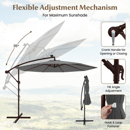 294 cm Solar Patio Offset Umbrella Cantilever Umbrella with 40 LED Lights