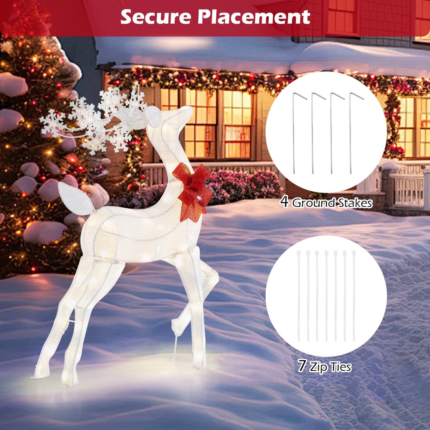 Christmas Lighted Reindeer with 48 Warm White LED Lights