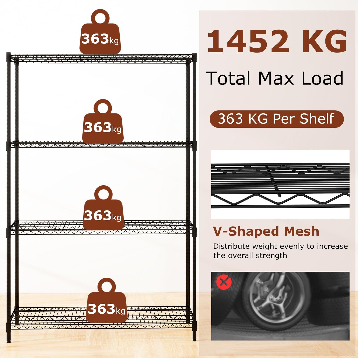 3/4/5/6-Tier Metal Shelving Unit, Adjustable Wire Storage Shelves with V-shaped Shelving Rack