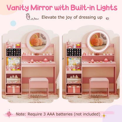 Kids Dressing Table, Girls Vanity Set with Lighted Mirror
