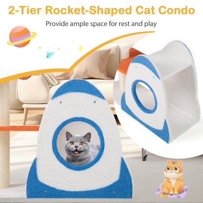 4-Level Cute Cat Tree Tower with UFO-Shaped Top Perch