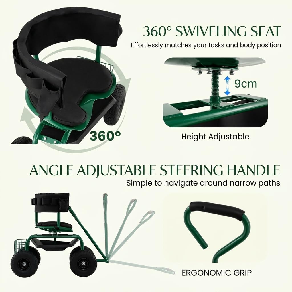 GiantexUK Adjustable Rolling Garden Cart (Green, 96 x 48 x 78-88 cm)