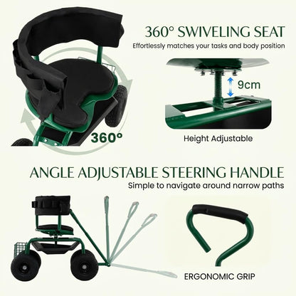 GiantexUK Adjustable Rolling Garden Cart (Green, 96 x 48 x 78-88 cm)