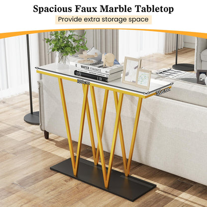 Modern Accent Extra Long Console Entry Table with Faux Marble Top