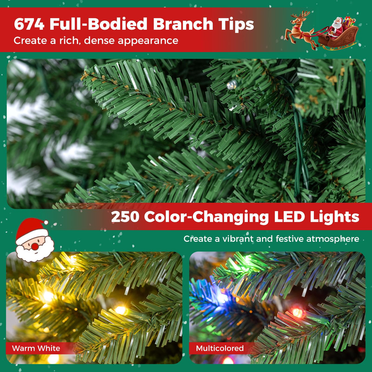 5/6/7FT Pre-lit Christmas Tree, Hinged Xmas Tree