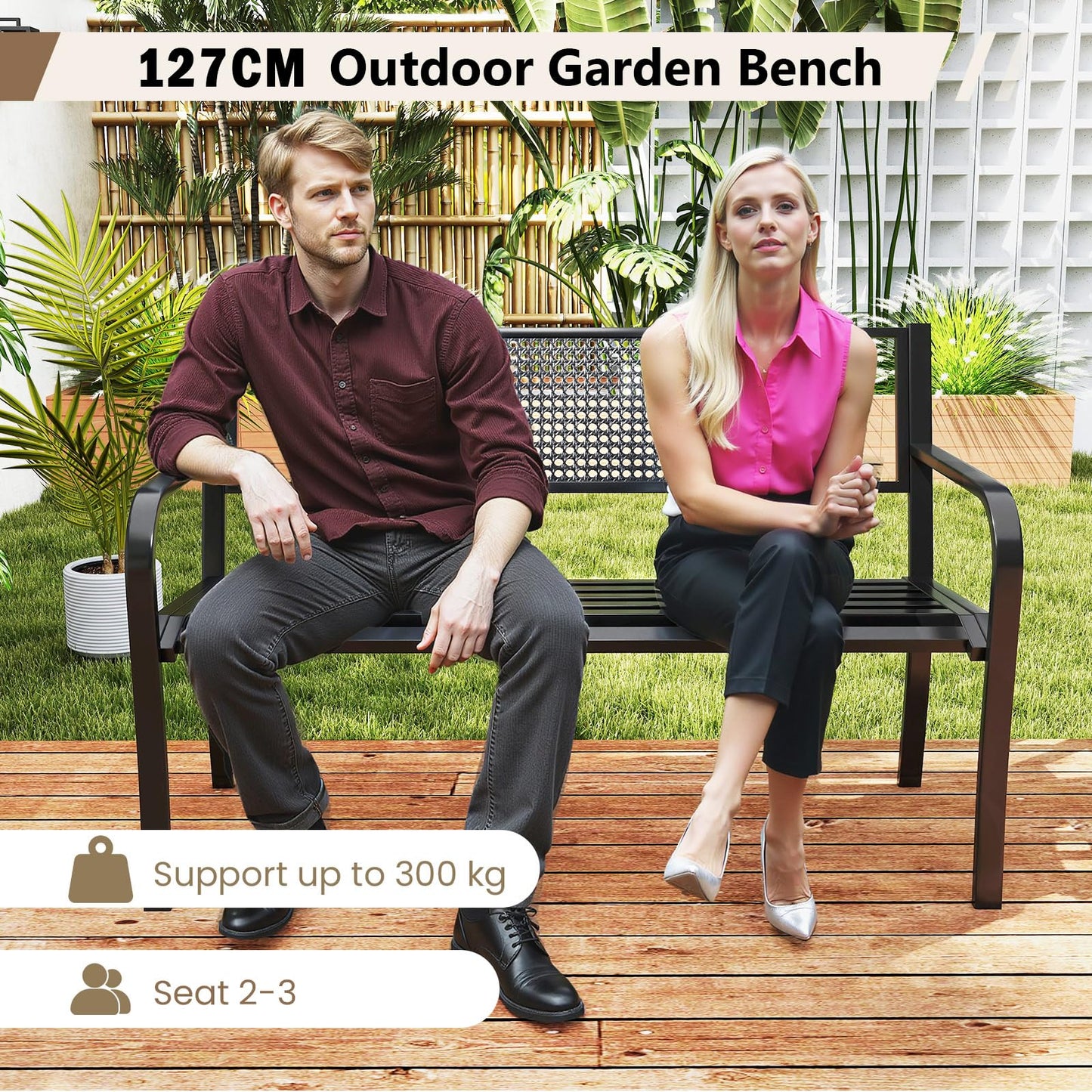 127cm Garden Bench Outdoor Furniture Leisure Seating Patio Chair Dot Matrix Pattern
