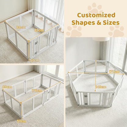 Dog Playpen, 6 Panels Plastic Pet Fence with Lockable Door