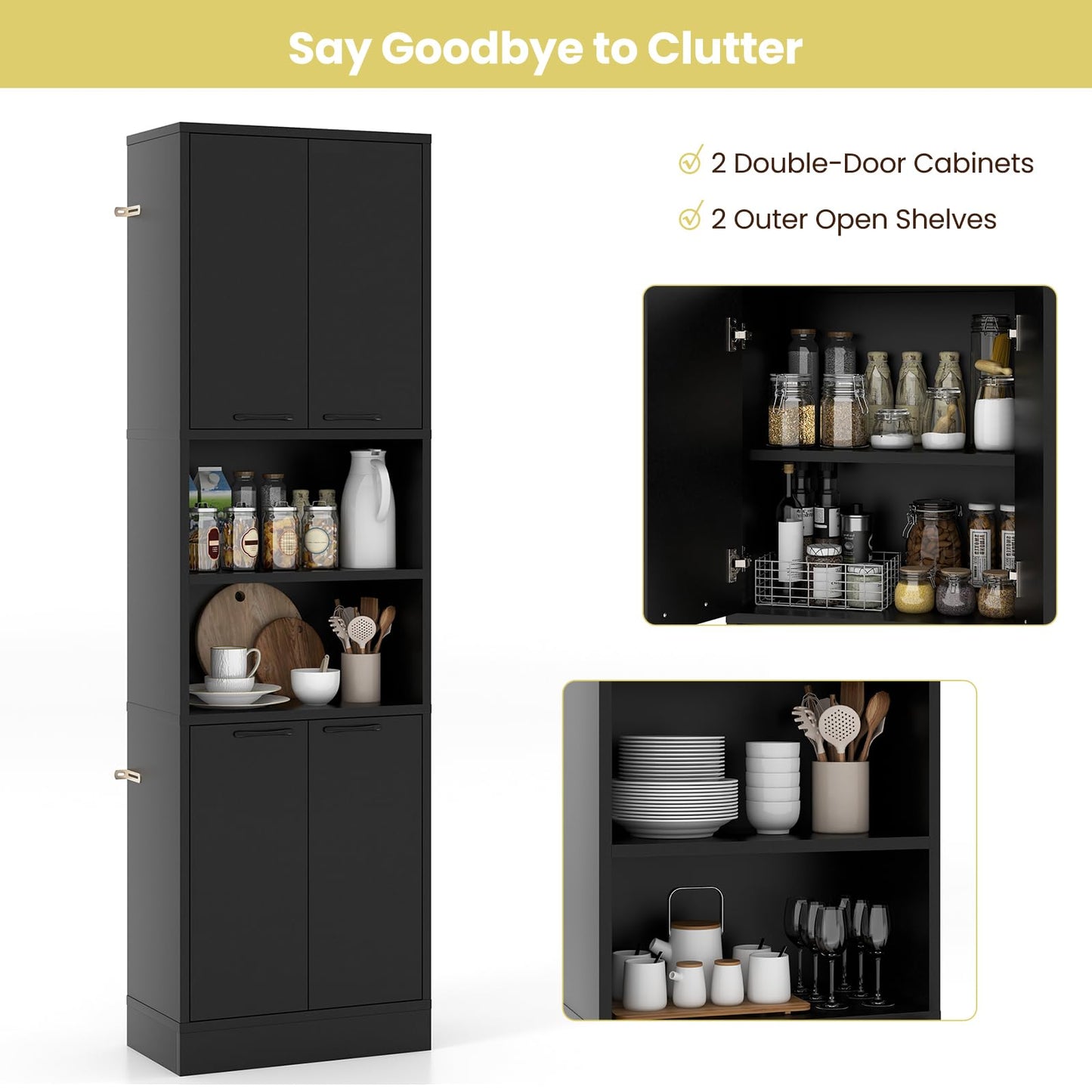 190cm Tall Freestanding Cupboard with Doors and Shelves