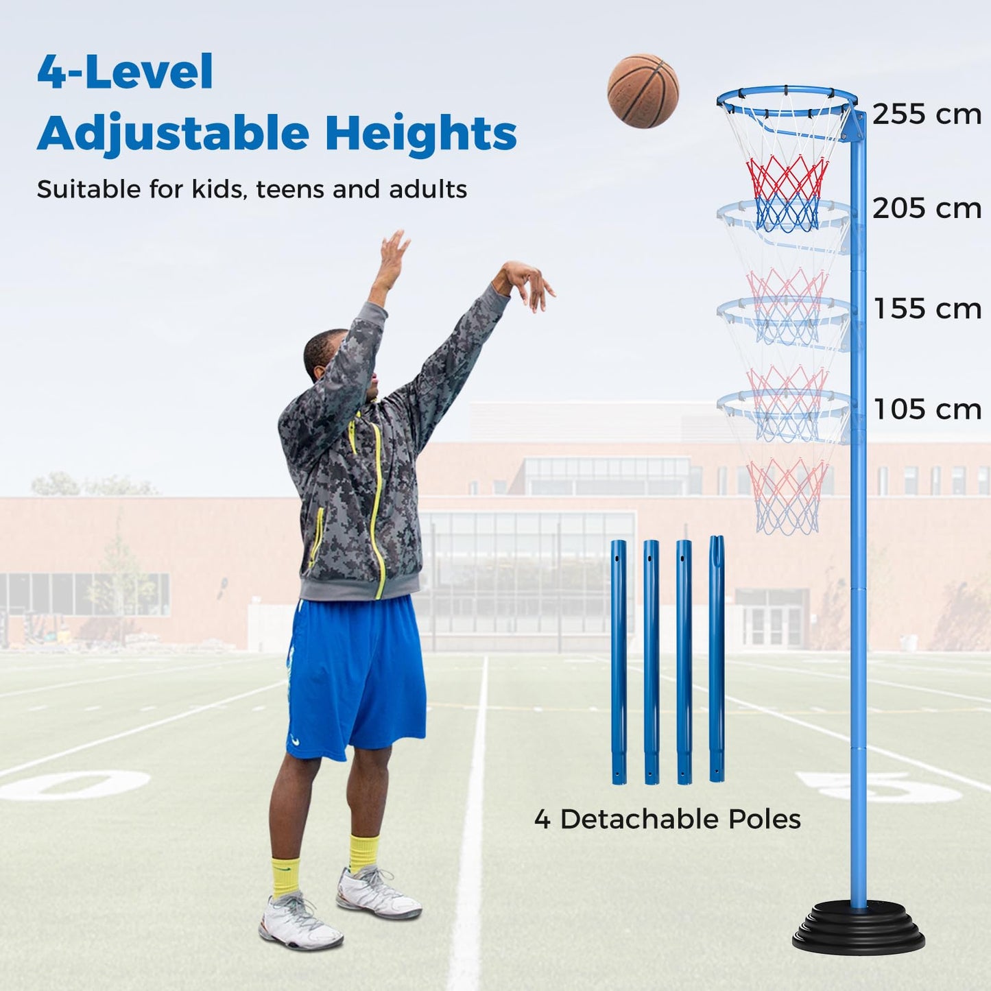 Netball Stand and Post, Adjustable Basketball Goal System