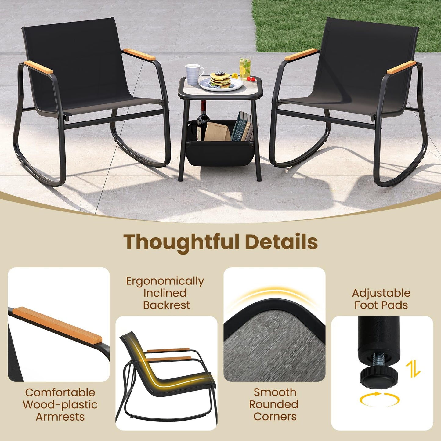 3-Piece Patio Bistro Set, Garden Furniture Set with Coffee Table and Chair
