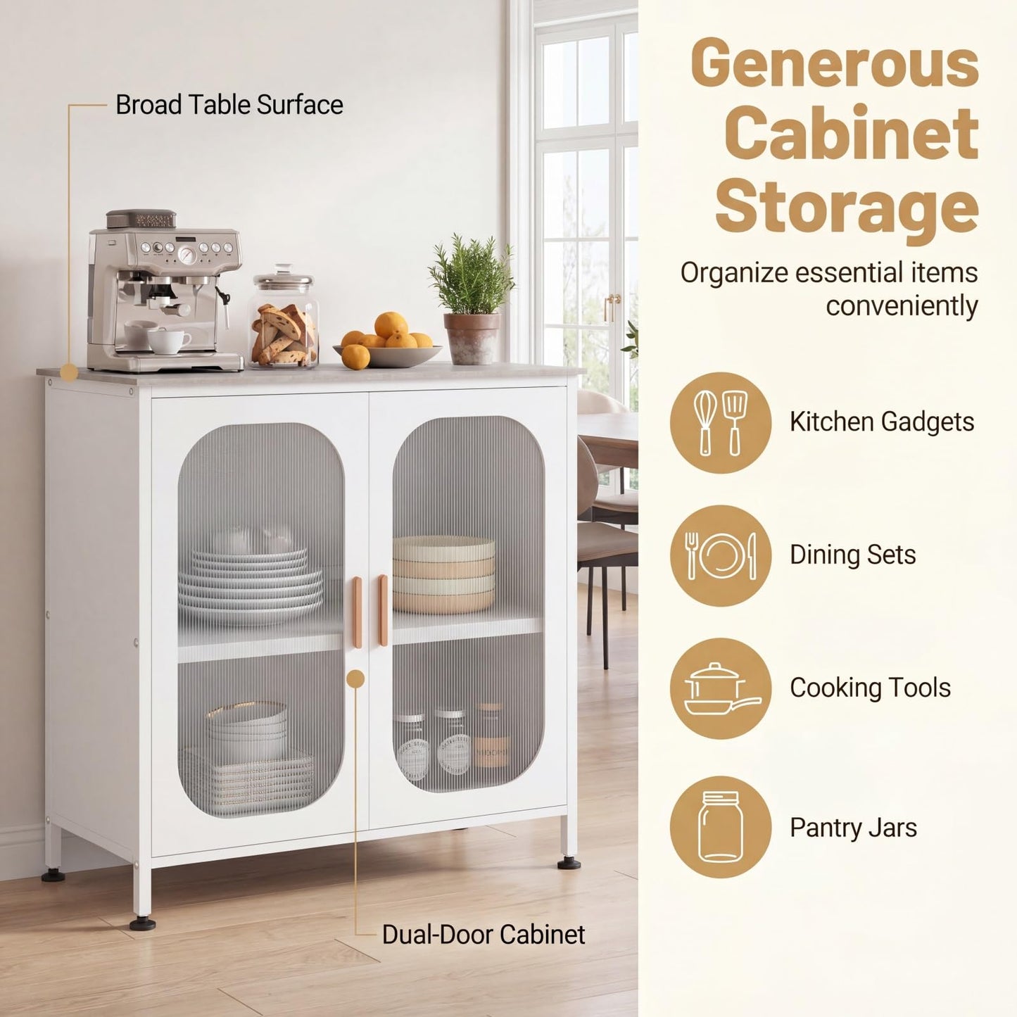 Kitchen Sideboard with 2 Translucent Doors & Adjustable Shelf