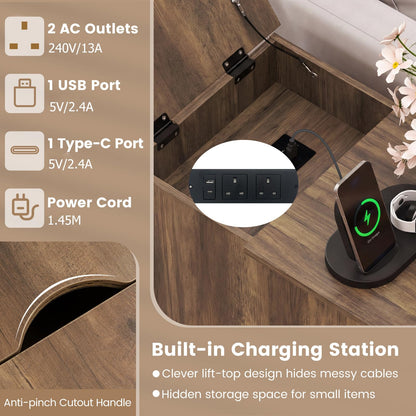 End Table with Charging Station Farmhouse Bedside Table with Storage Drawer