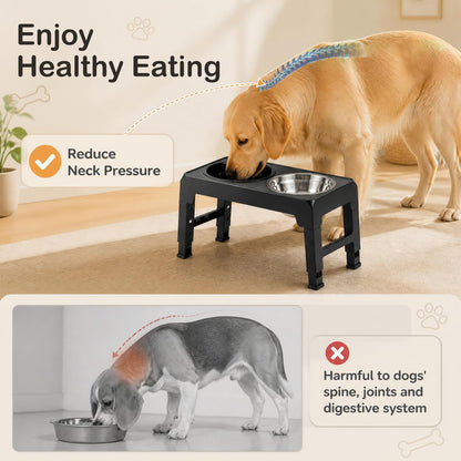 Raised Dog Bowls with Slow Feeder and 4-Level Adjustable Stand