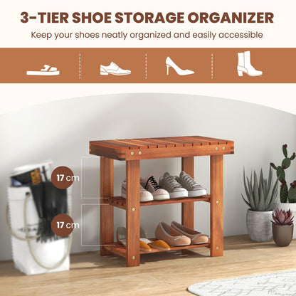 50 x 28 x 45cm 3-Tier Acacia Wood Shoe Rack Bench