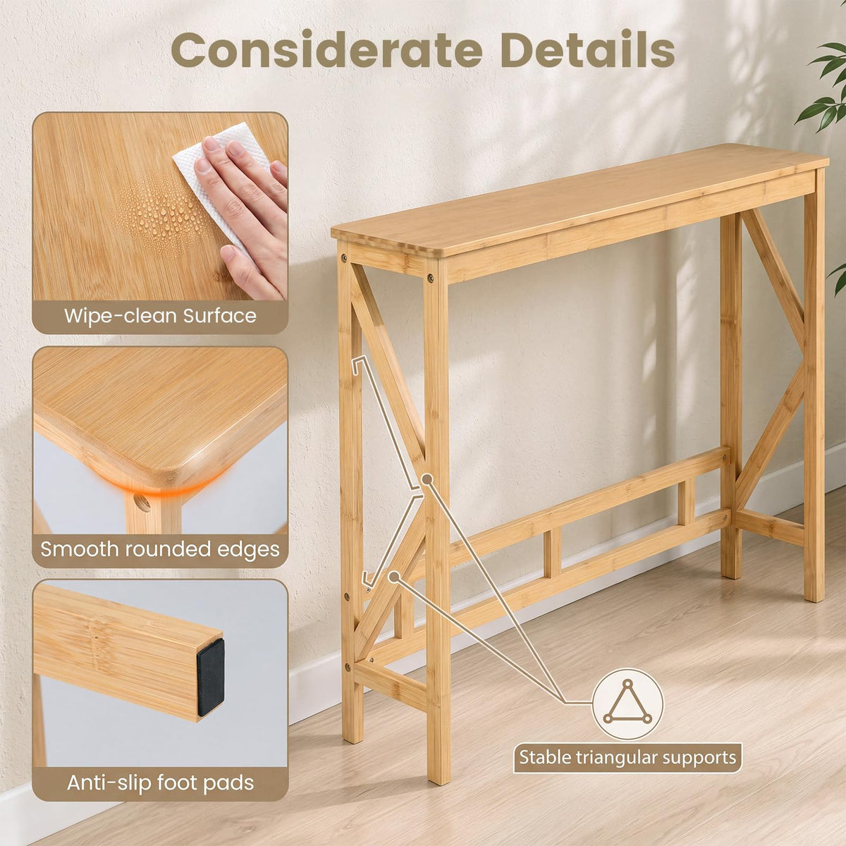 Bamboo Console Table, Narrow Freestanding Entryway Table