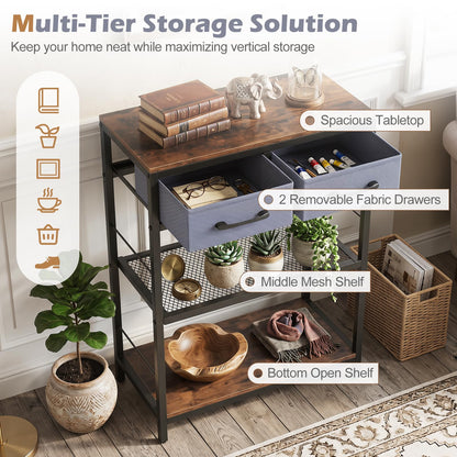 3-Tier Narrow Console Table with 2 Fabric Drawers and Open Shelves