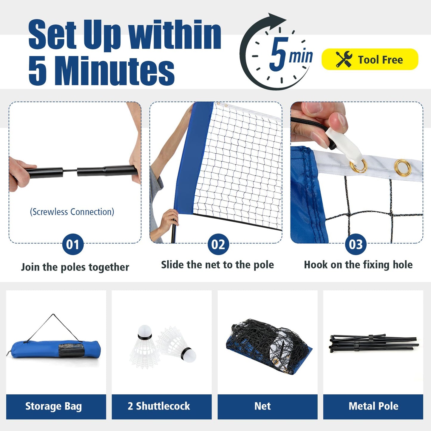 Adjustable Badminton Net Set for Backyard Driveway Beach Portable