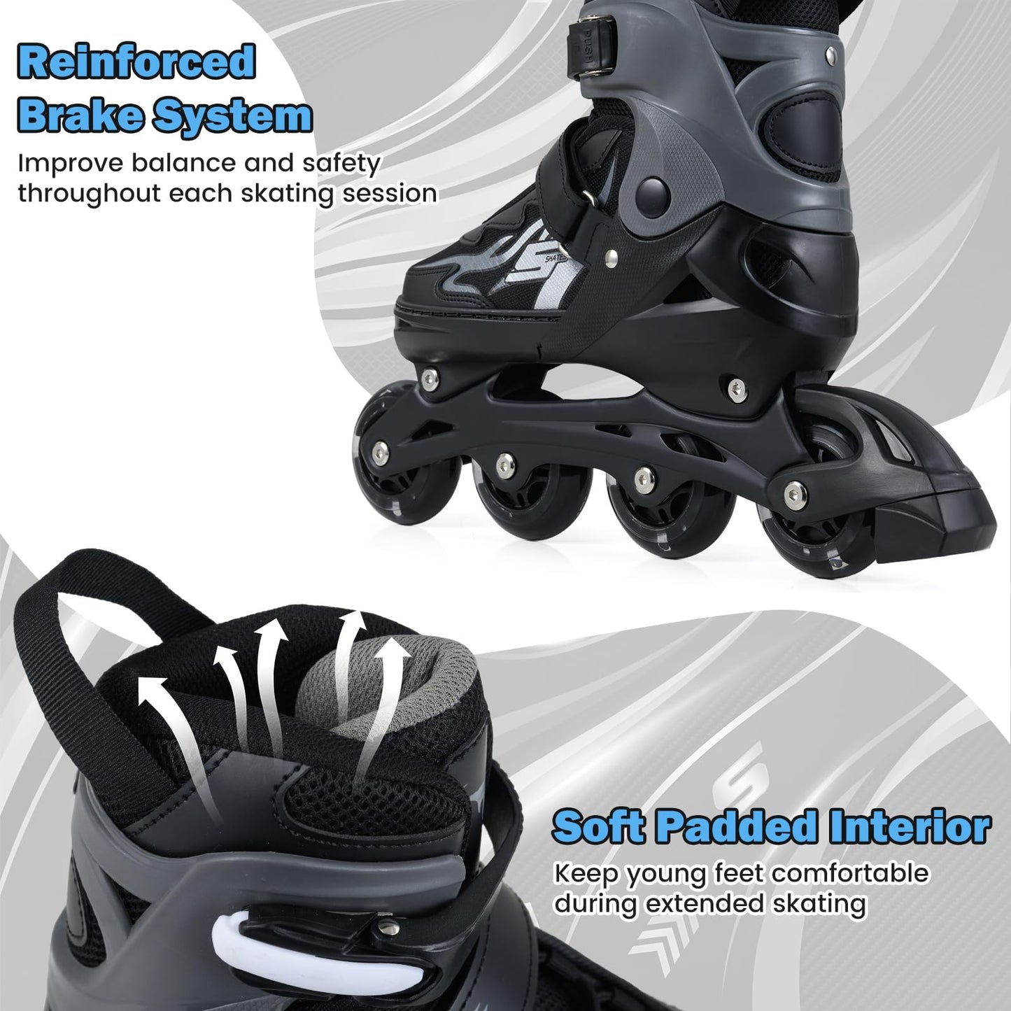 Kids Inline Skates for Boys & Girls, 4 Sizes Adjustable Blades Roller Skates
