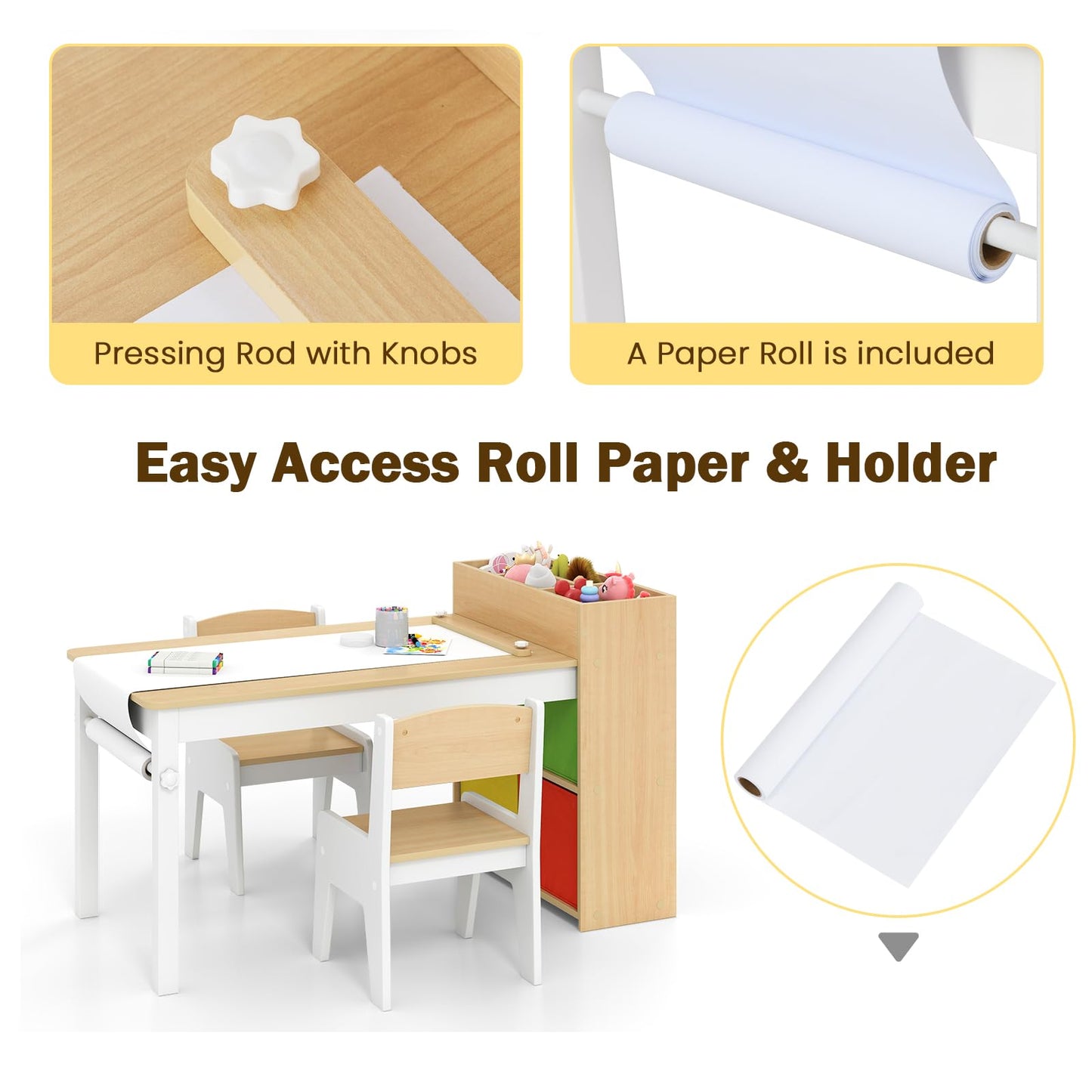 Kids Art Table and Chairs, Wooden Children Study Desk