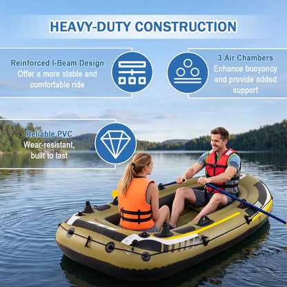 Inflatable Boat, 3/4-Person Fishing Raft Set