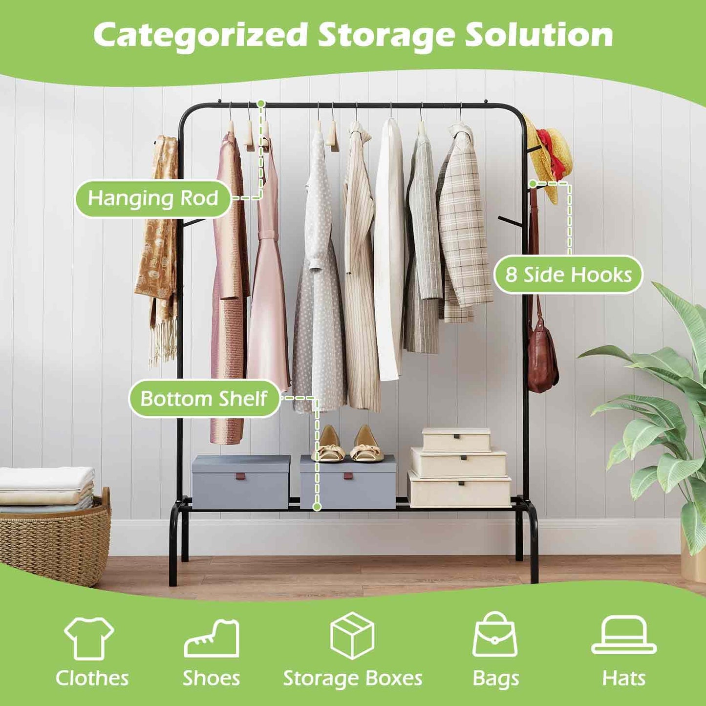 Heavy Duty Clothes Rack Freestanding Metal Garment Wardrobe Rack