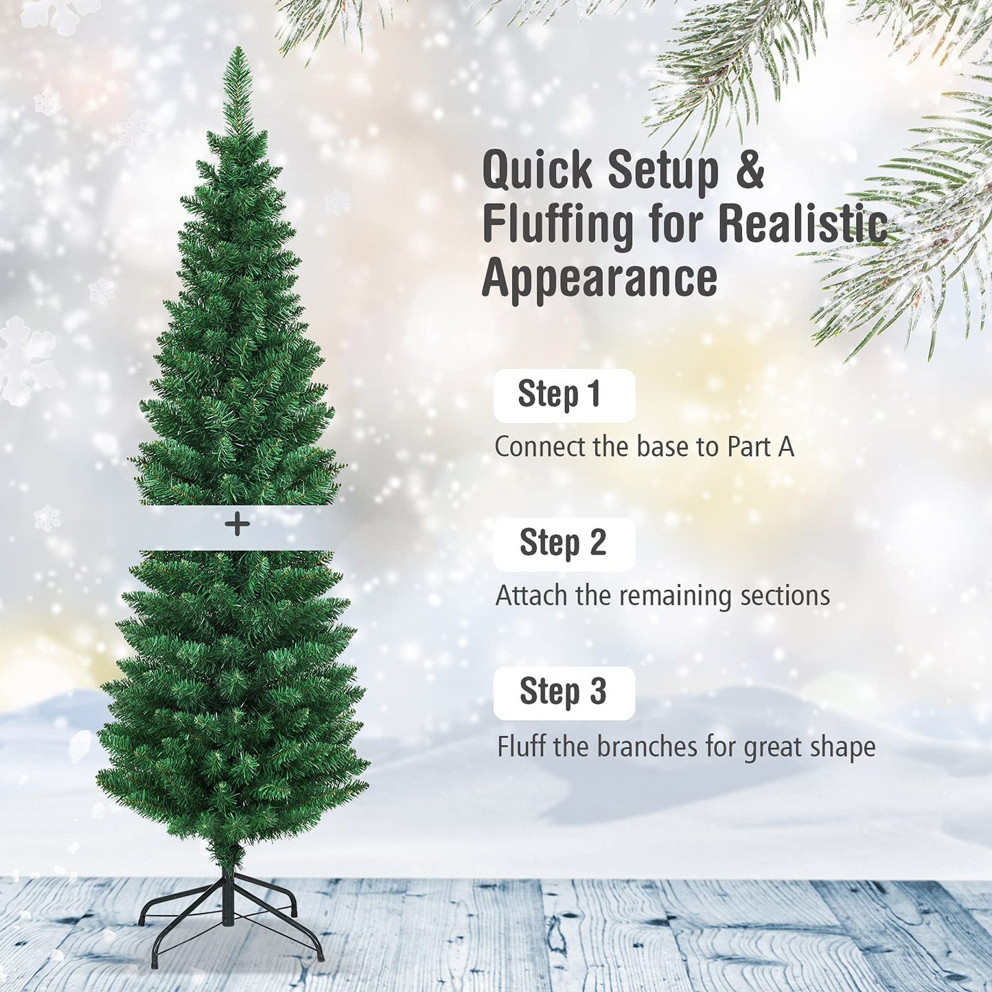 Artificial Christmas Tree, 5FT/6FT/7FT/8FT Green Xmas Trees with Metal Stand