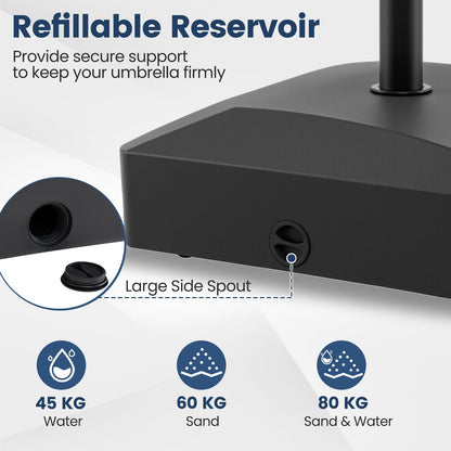 Water and Sand Fillable Umbrella Stand, Heavy Duty Square Market Table Umbrella Holder
