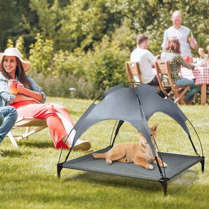Steel Frame Elevated Pet Cot with Removable Canopy