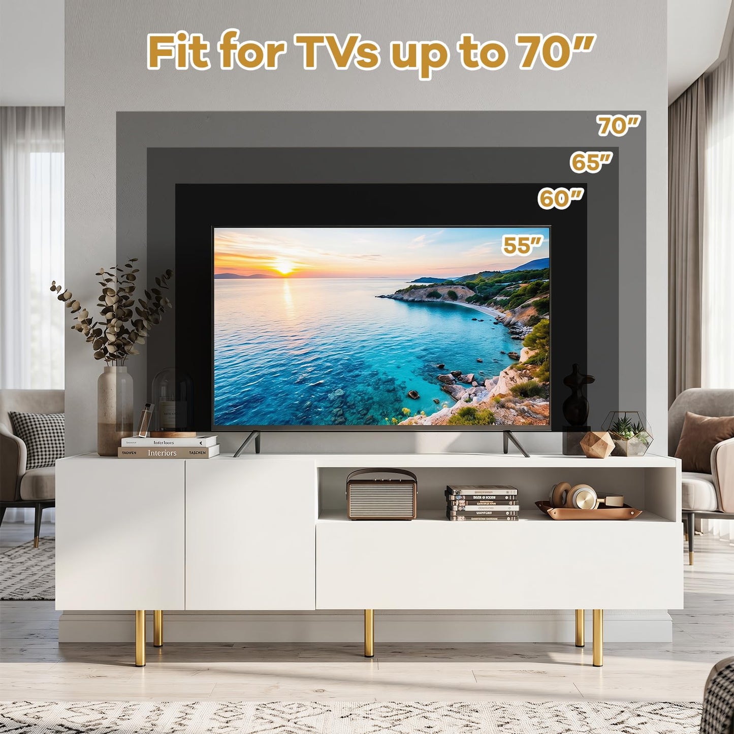 Modern Entertainment Center with 2 Doors Drawer and 5 Metal Legs