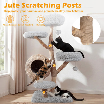 134CM 5-Tier Cat Tree with Woven Cat Condo and Hanging Balls
