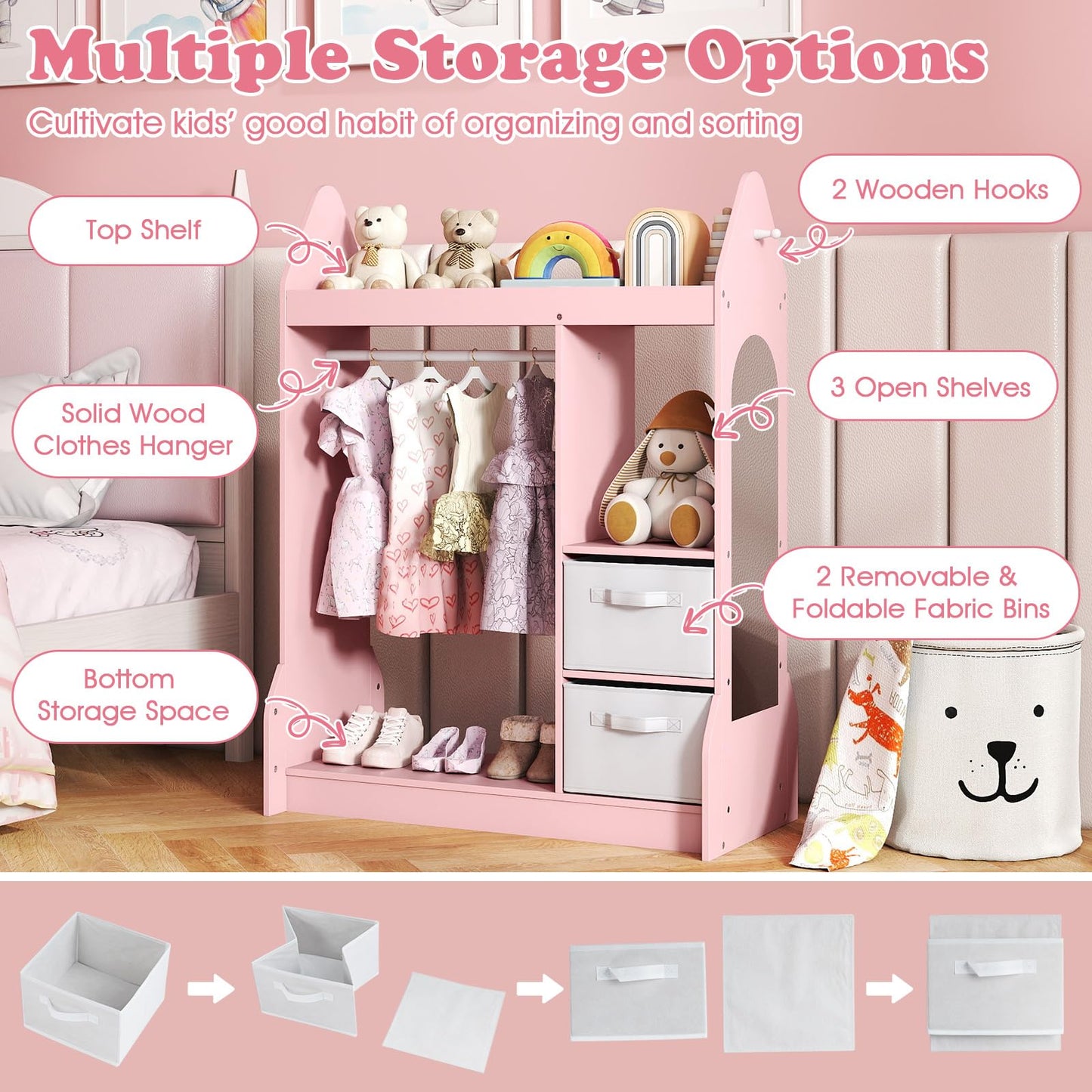 Kids Dress up Storage, Children Wardrobe with Mirror