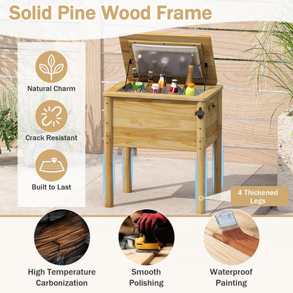 Giantex Wooden Patio Cooler 51L Outdoor Beverage Cooler with 3 Handles Drainage Cap