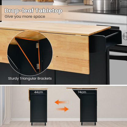 Drop-Leaf Kitchen Island on Wheels, Rolling Storage Trolley Cart