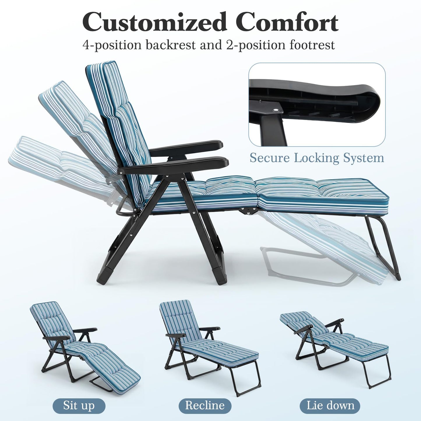 Reclining Relaxer Chair with Thick Padded Cushion for Patio