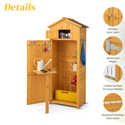GiantexUK Garden Shed Fir Wood Tool Storage Cabinet with Slope Roof