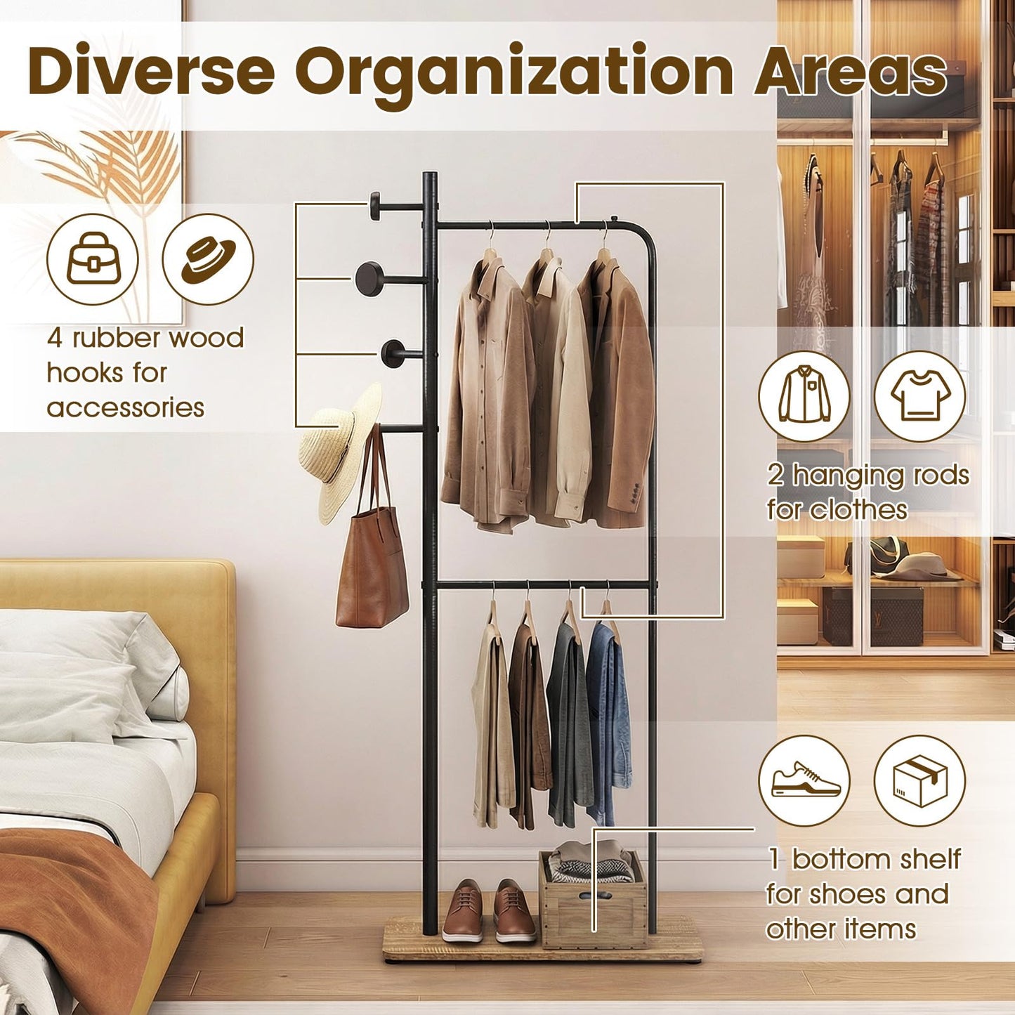 Heavy-Duty Clothes Rail, Metal Clothes Rack Garment Coat Stand with Double Rails