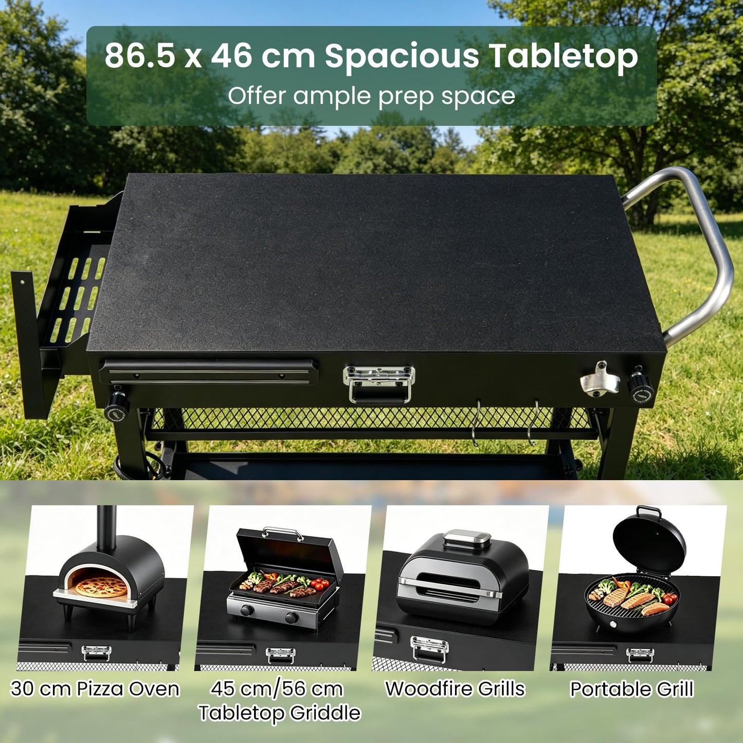 Portable Grill Table, Folding Grill Cart BBQ Prep Table with Heat-Resistant Mat