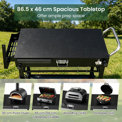 Portable Grill Table, Folding Grill Cart BBQ Prep Table with Heat-Resistant Mat