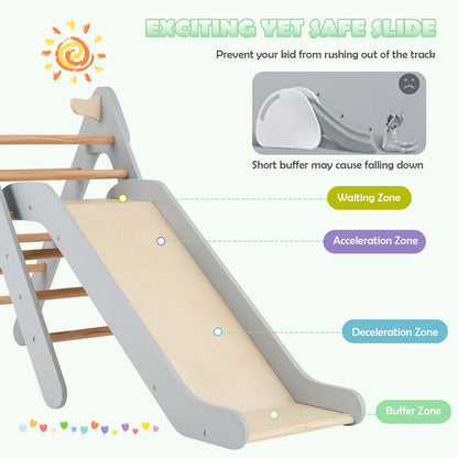 2 in 1 Wooden Triangle Climbing Toy with Gradient Adjustable Slide