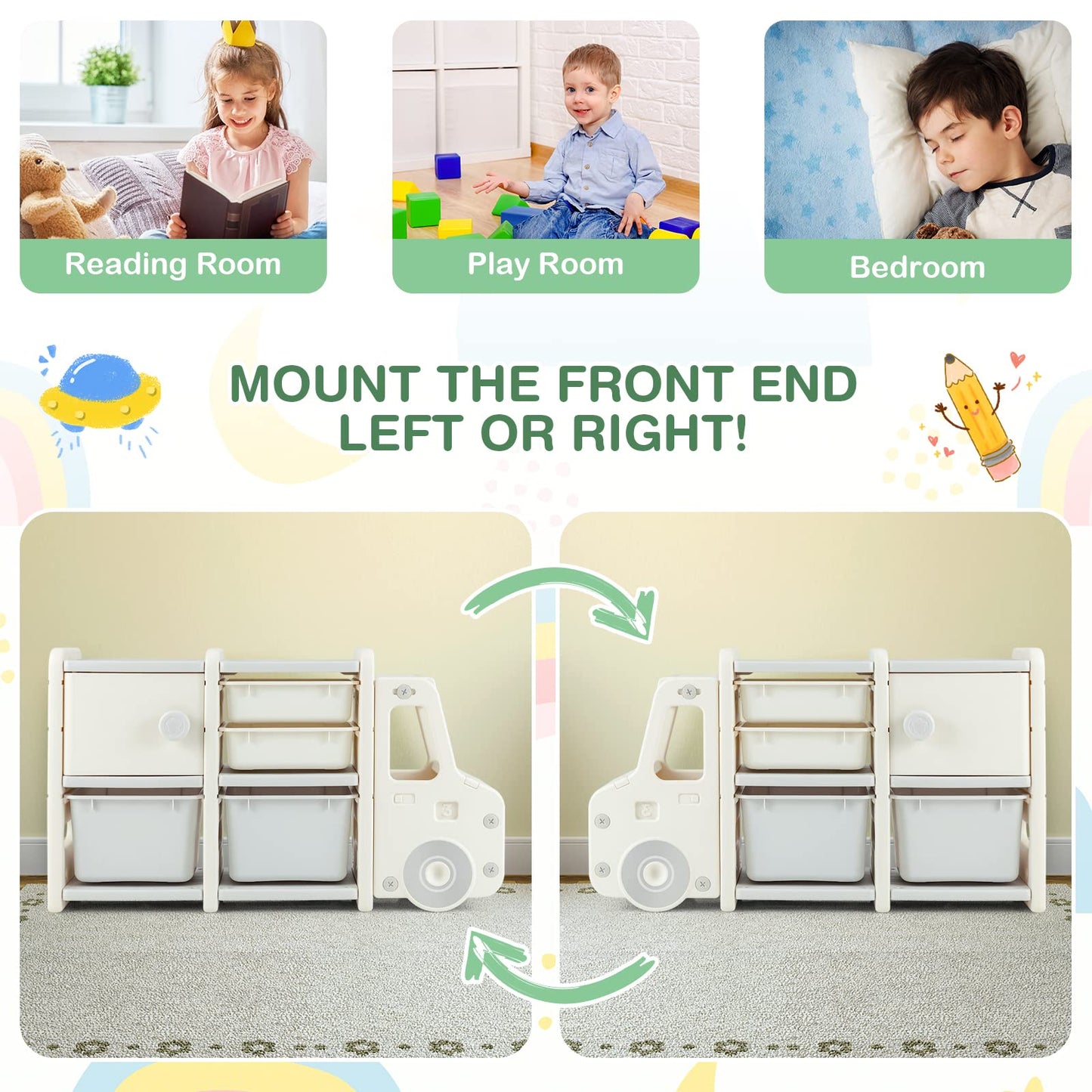 Truck-shaped Toddler Storage Cabinet Kids Toy Organizer
